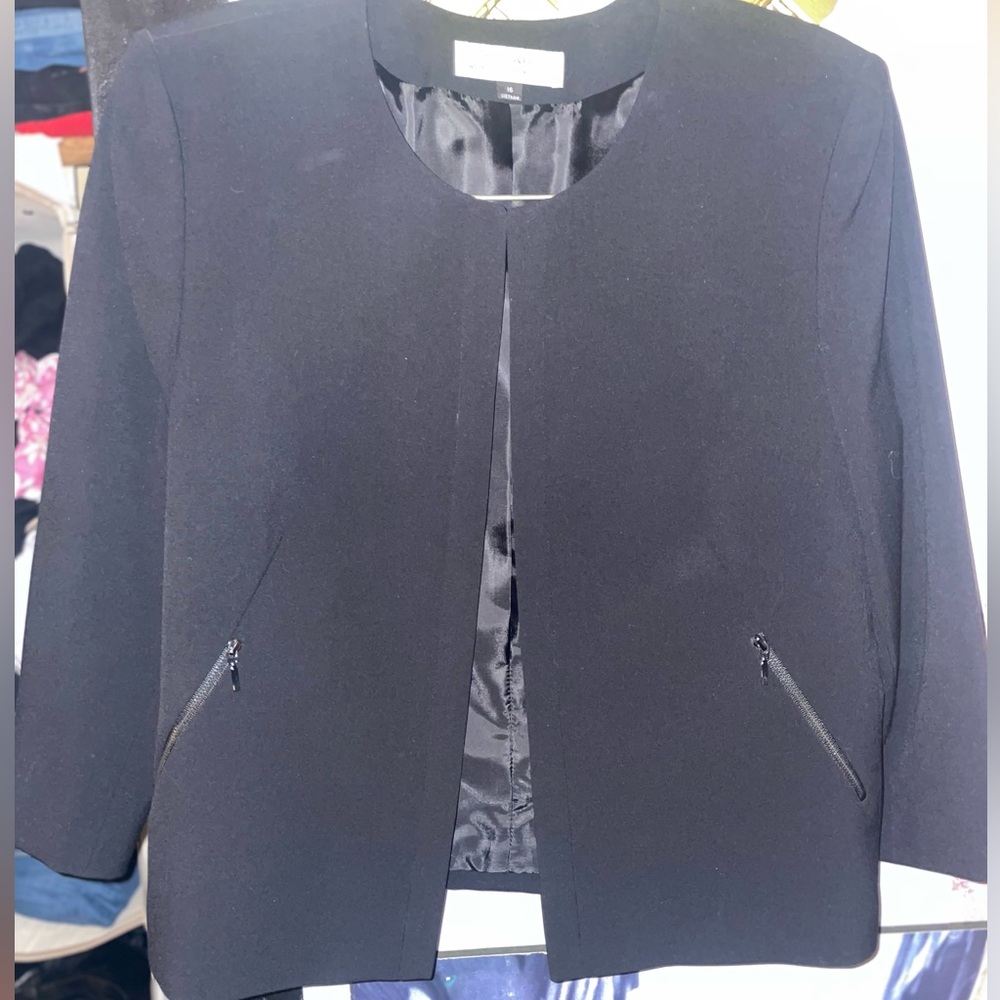 Tahari Women's Black Open Front Long Sleeve Blazer Jacket size 16